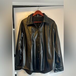 New Black Faux Leather Button-Up oversized shirt - Women’s size large